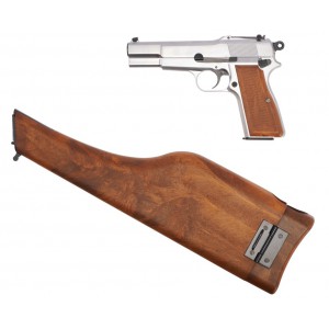 Страйкбольный пистолет WE BROWNING HI POWER, хромированный, металл, с кобурой прикладом WE-B006